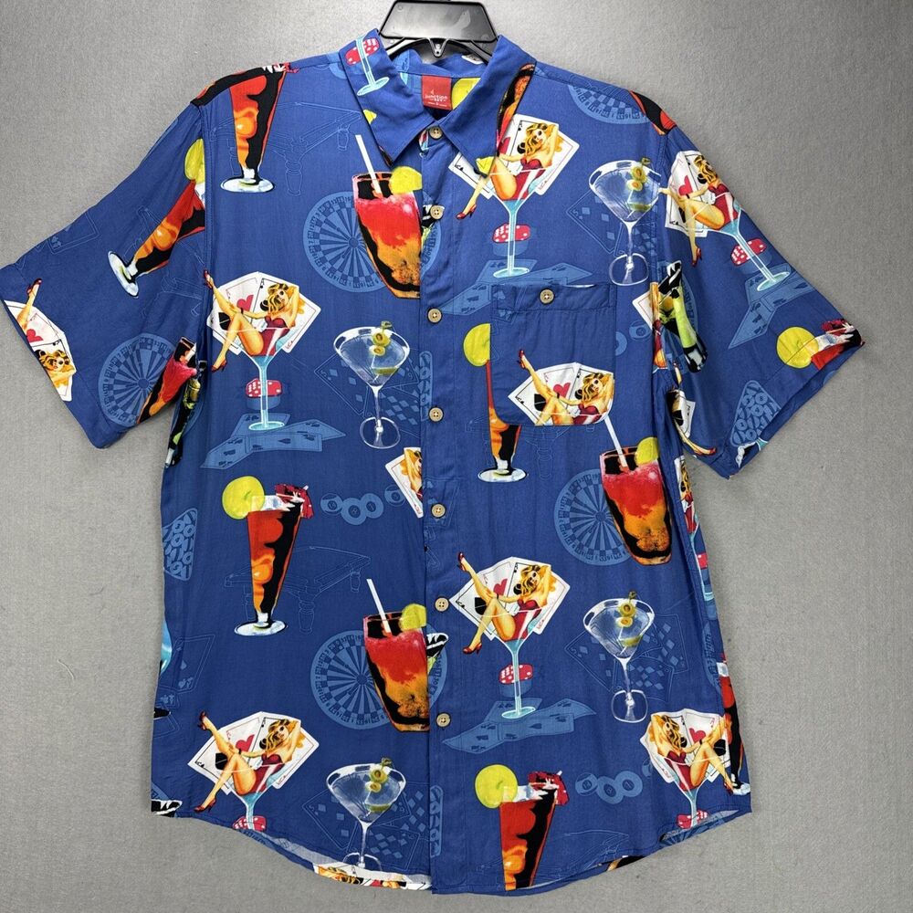 Junction West Shirt Men's Large Las Vegas Button Up Short Sleeves Poker Drinks